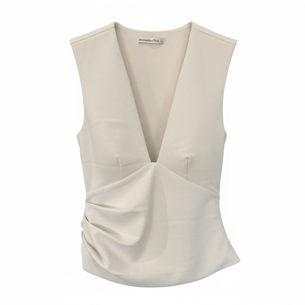 Abercrombie & Fitch Cream V-Neck Sleeveless Draped Blouse